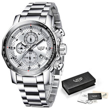 Load image into Gallery viewer, LIGE Watches Men Luxury Chronograph Stainless Steel Large Dial Quartz Men Watch Casual Sport Waterproof Watch Relogio Masculino