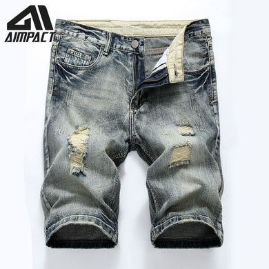 Vintage Denim Shorts for Men Cowboy Ripped Jean Trunks Male Summer Slim Fitted Hi-Street Distressed Skinny Jeans Shorts AM2300