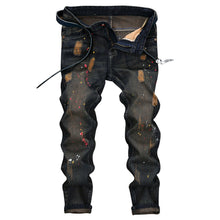 Load image into Gallery viewer, Hirigin Brand Men Elastic Reaationary Skinny Denim Hole Jeans Distressed Ripped Destroyed Pants Designer Trousers